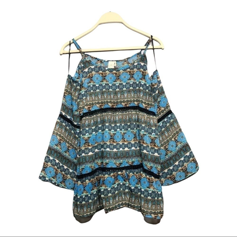 Paper Crane Blouse Cold Shoulder Bell Sleeve Retro